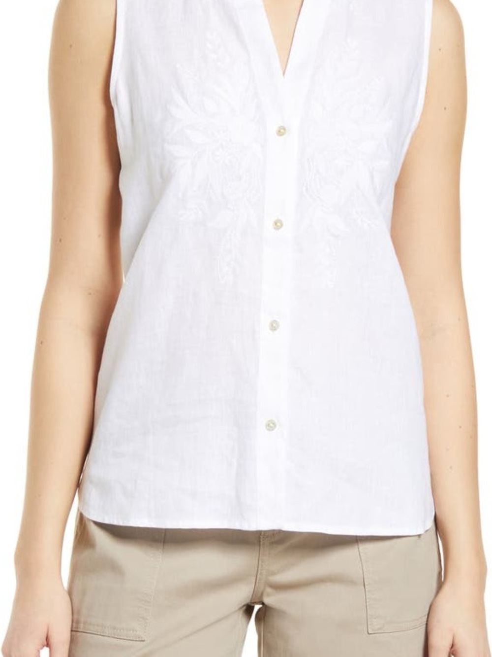 Tommy Bahama Women Blouse Shirt Top Sleeveless 100%Linen Button White Size S/P